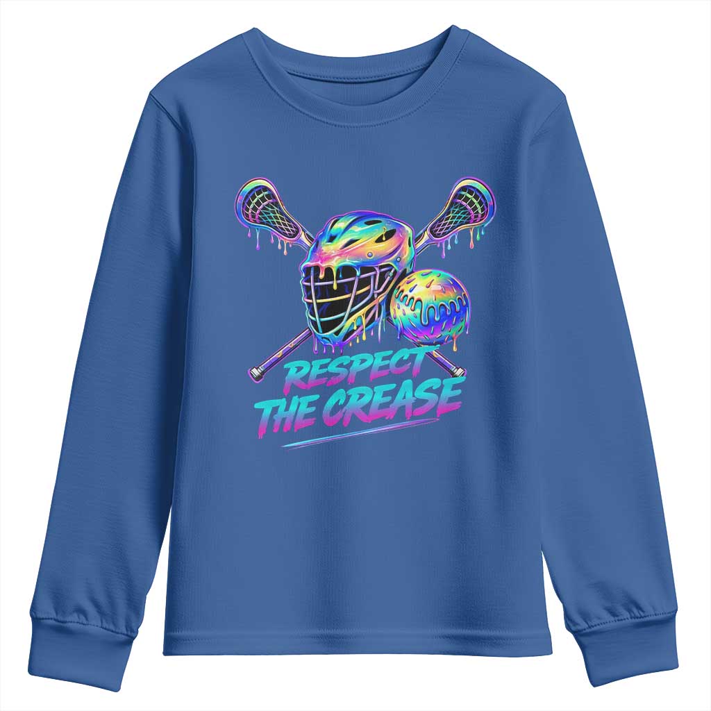 Respect The Crease Lacrosse Drip Youth Sweatshirt Funny Lax Goalie
