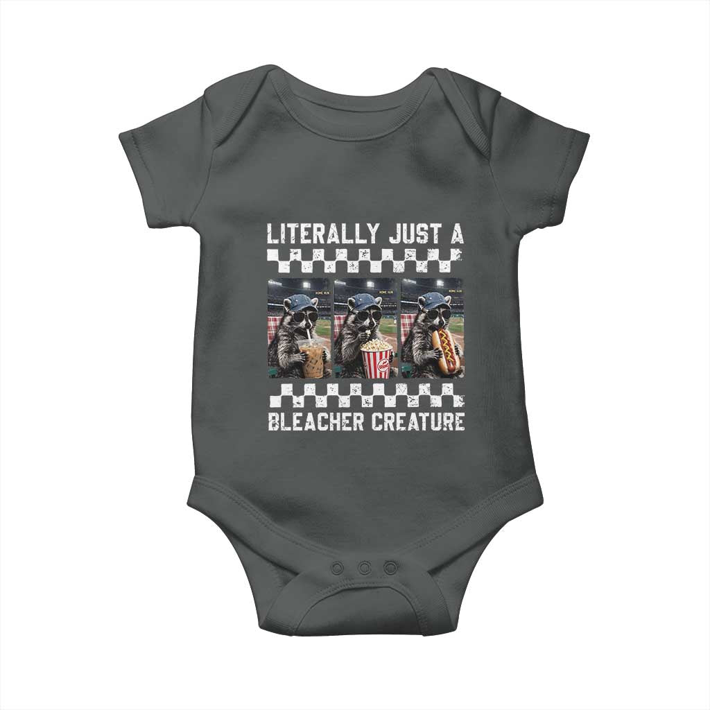 Baseball Raccoon Literally Just a Bleacher Creature Baby Onesie Funny Trash Panda At Ballfield