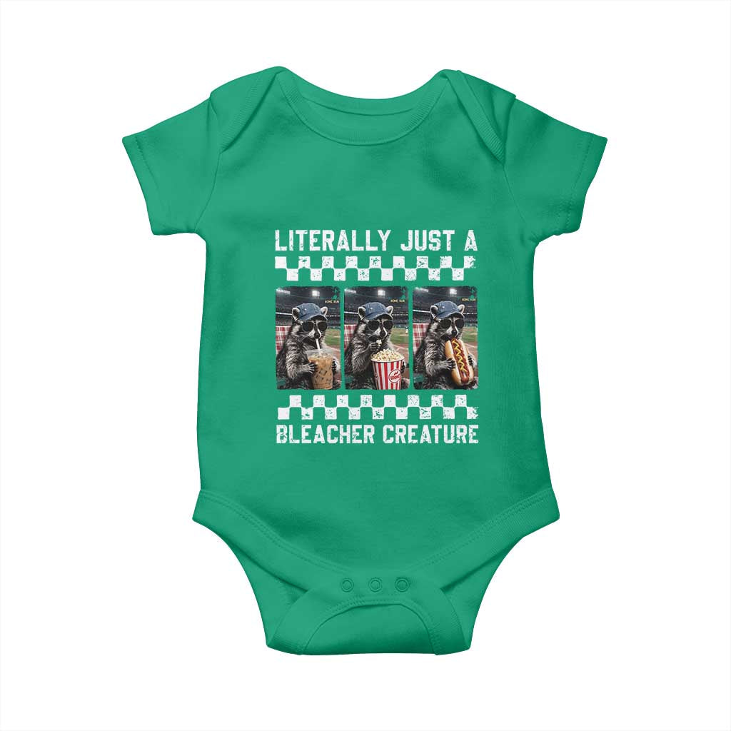 Baseball Raccoon Literally Just a Bleacher Creature Baby Onesie Funny Trash Panda At Ballfield