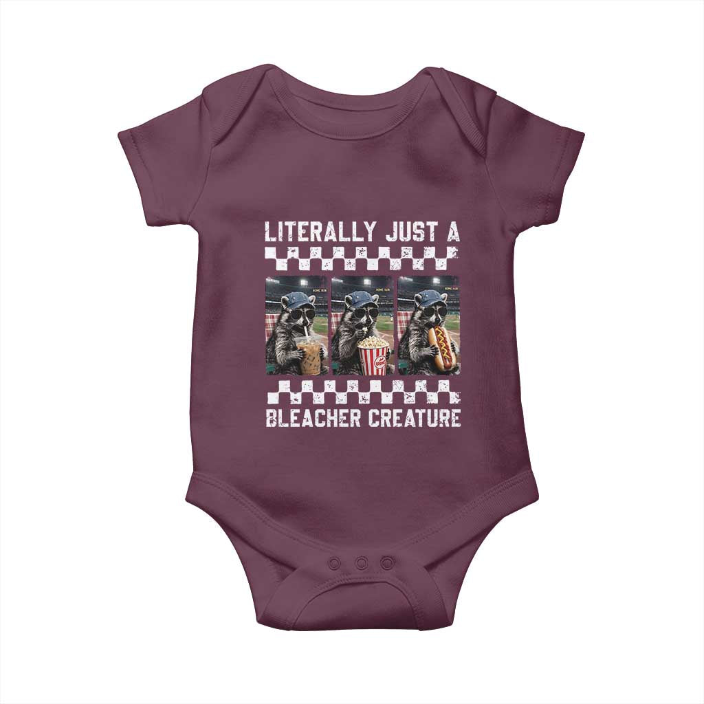 Baseball Raccoon Literally Just a Bleacher Creature Baby Onesie Funny Trash Panda At Ballfield