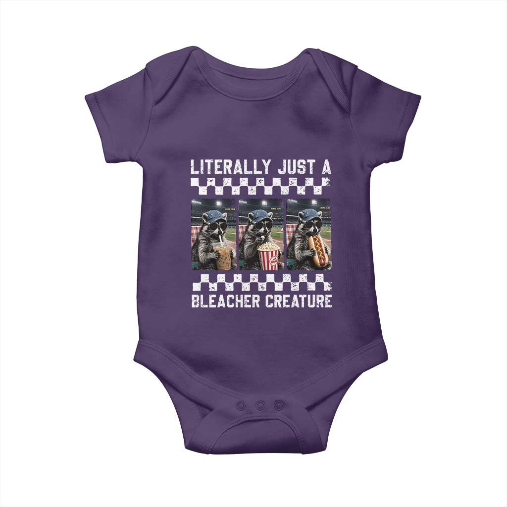 Baseball Raccoon Literally Just a Bleacher Creature Baby Onesie Funny Trash Panda At Ballfield