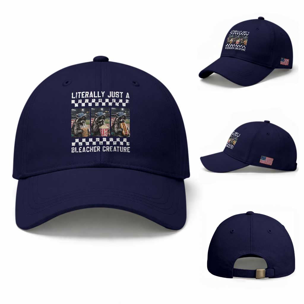 Baseball Raccoon Literally Just a Bleacher Creature Baseball Cap Funny Trash Panda At Ballfield