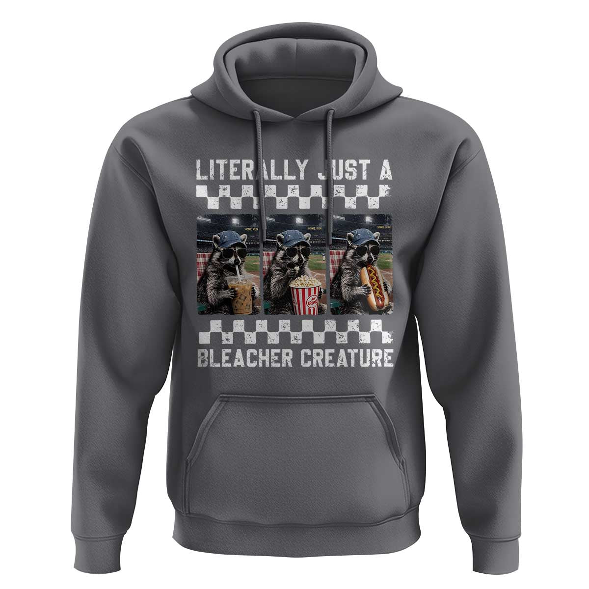Baseball Raccoon Literally Just a Bleacher Creature Hoodie Funny Trash Panda At Ballfield