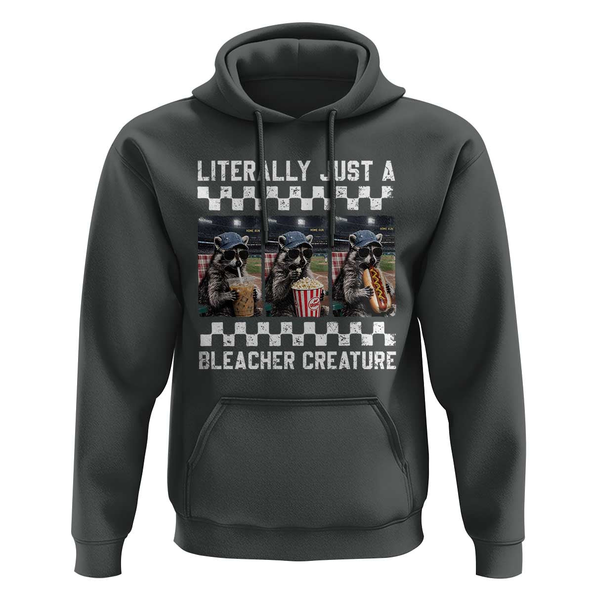 Baseball Raccoon Literally Just a Bleacher Creature Hoodie Funny Trash Panda At Ballfield