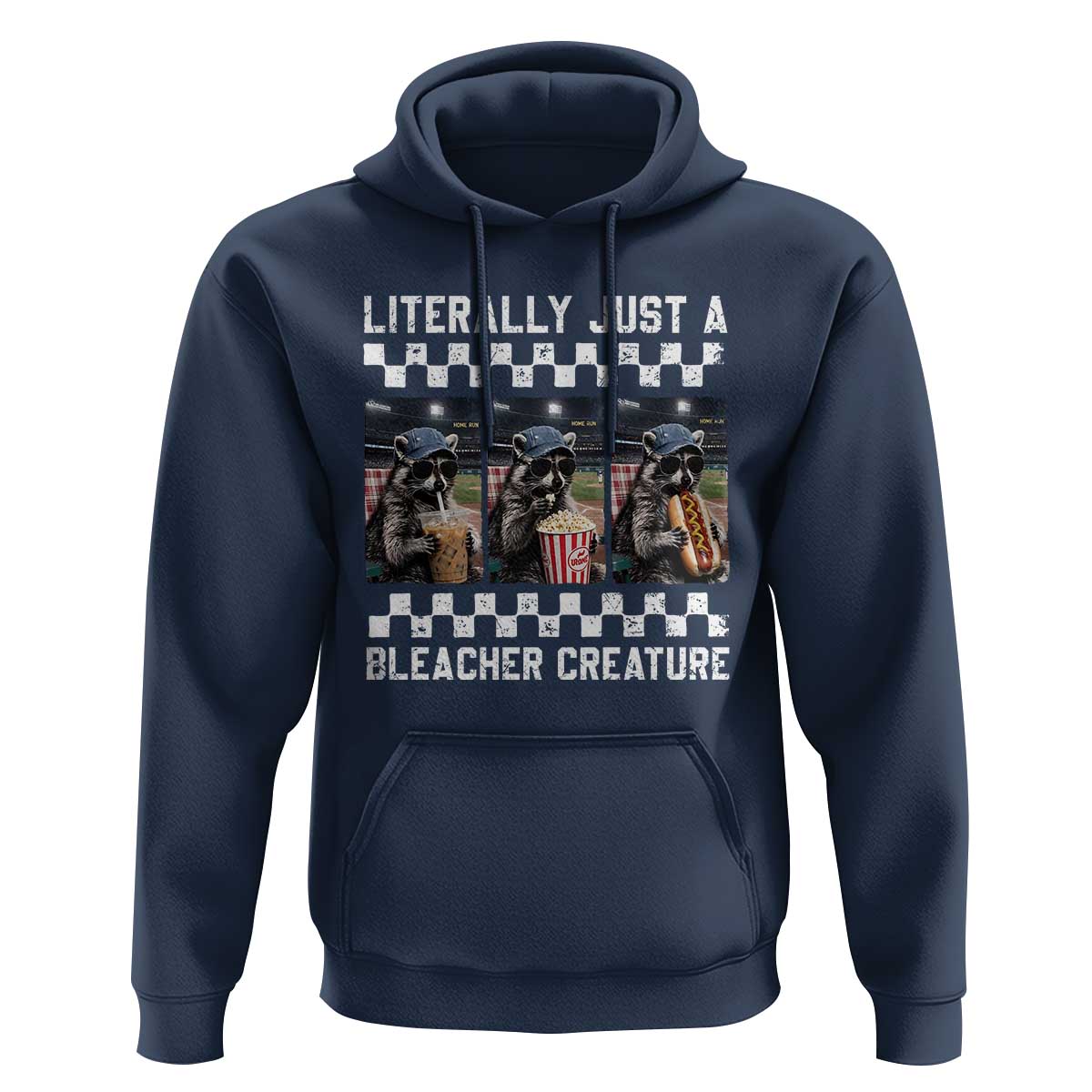 Baseball Raccoon Literally Just a Bleacher Creature Hoodie Funny Trash Panda At Ballfield
