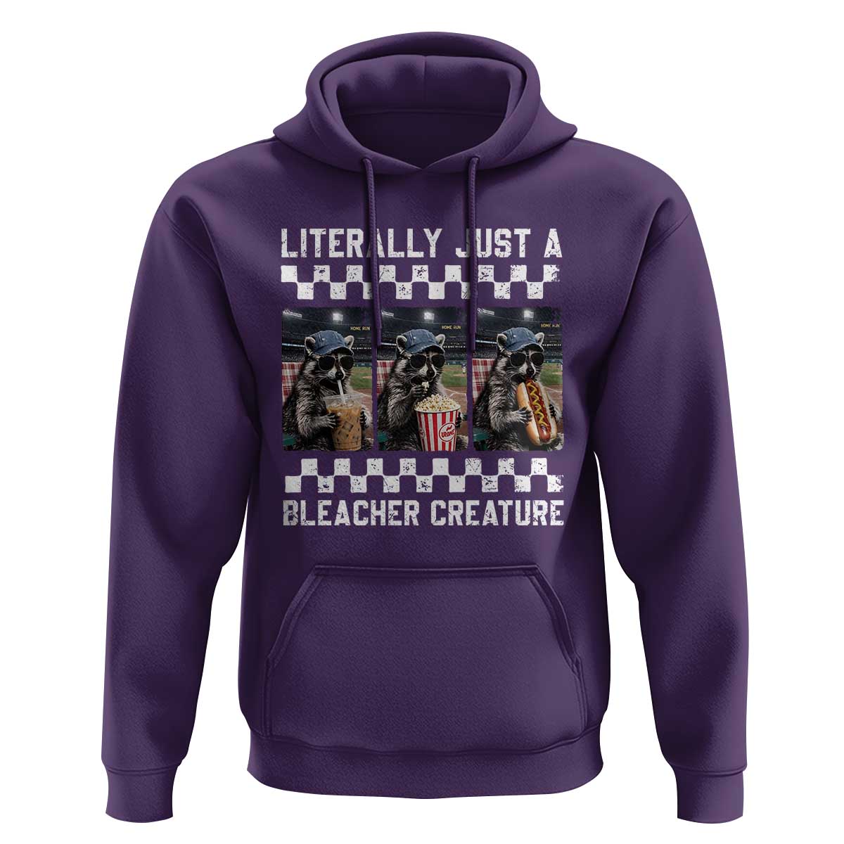 Baseball Raccoon Literally Just a Bleacher Creature Hoodie Funny Trash Panda At Ballfield