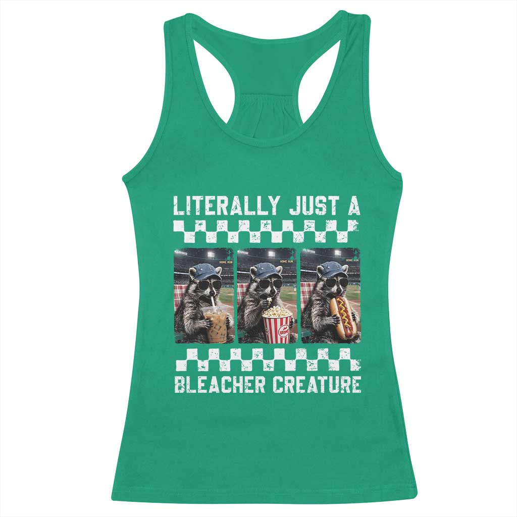 Baseball Raccoon Literally Just a Bleacher Creature Racerback Tank Top Funny Trash Panda At Ballfield