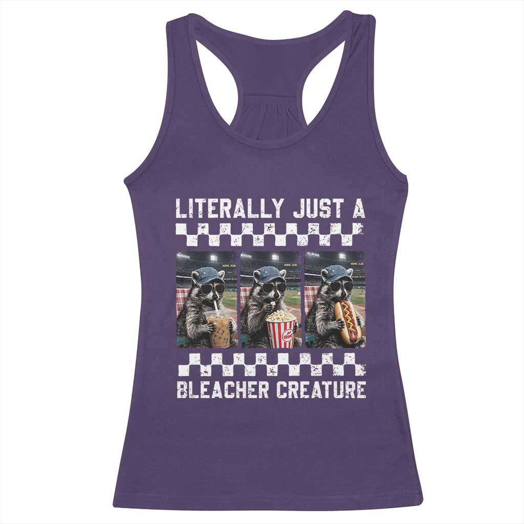 Baseball Raccoon Literally Just a Bleacher Creature Racerback Tank Top Funny Trash Panda At Ballfield