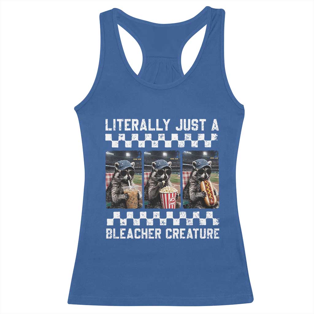 Baseball Raccoon Literally Just a Bleacher Creature Racerback Tank Top Funny Trash Panda At Ballfield