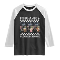 Baseball Raccoon Literally Just a Bleacher Creature Raglan Shirt Funny Trash Panda At Ballfield