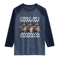 Baseball Raccoon Literally Just a Bleacher Creature Raglan Shirt Funny Trash Panda At Ballfield