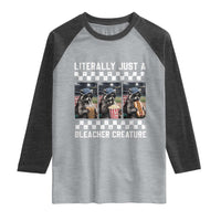 Baseball Raccoon Literally Just a Bleacher Creature Raglan Shirt Funny Trash Panda At Ballfield