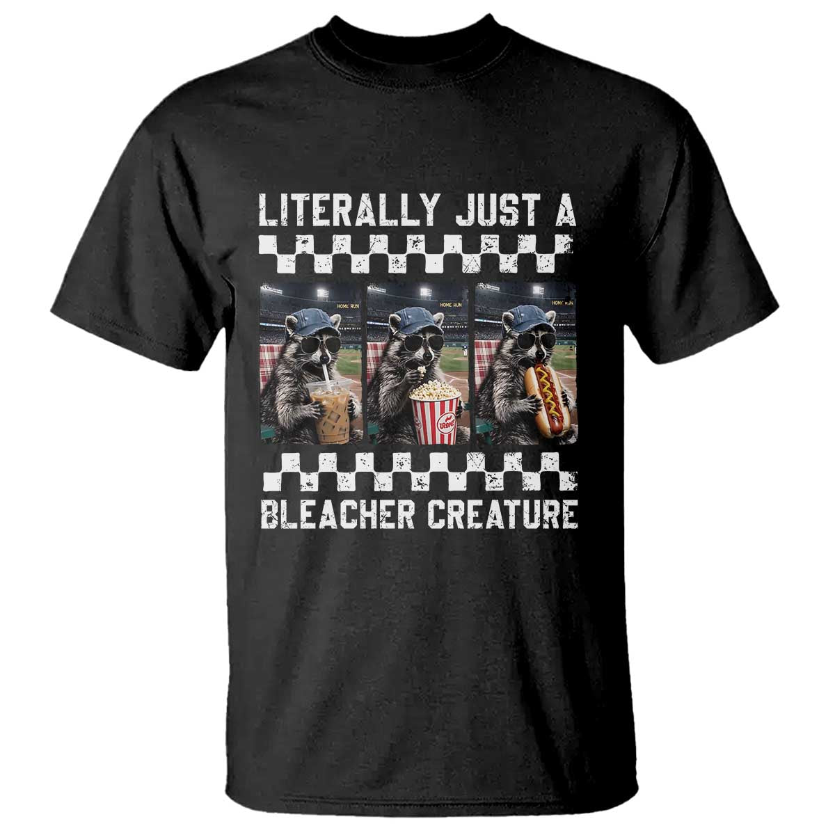 Baseball Raccoon Literally Just a Bleacher Creature T Shirt Funny Trash Panda At Ballfield