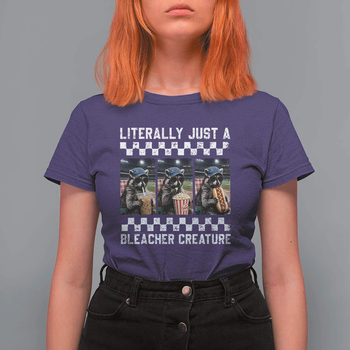 Baseball Raccoon Literally Just a Bleacher Creature T Shirt For Women Funny Trash Panda At Ballfield