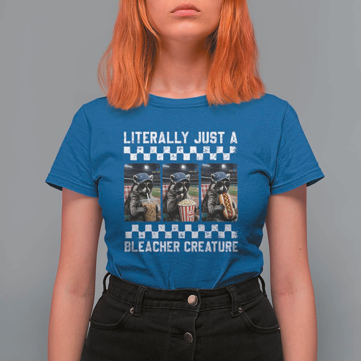 Baseball Raccoon Literally Just a Bleacher Creature T Shirt For Women Funny Trash Panda At Ballfield
