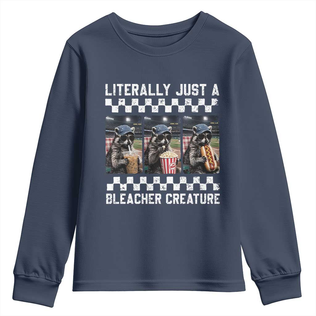 Baseball Raccoon Literally Just a Bleacher Creature Youth Sweatshirt Funny Trash Panda At Ballfield