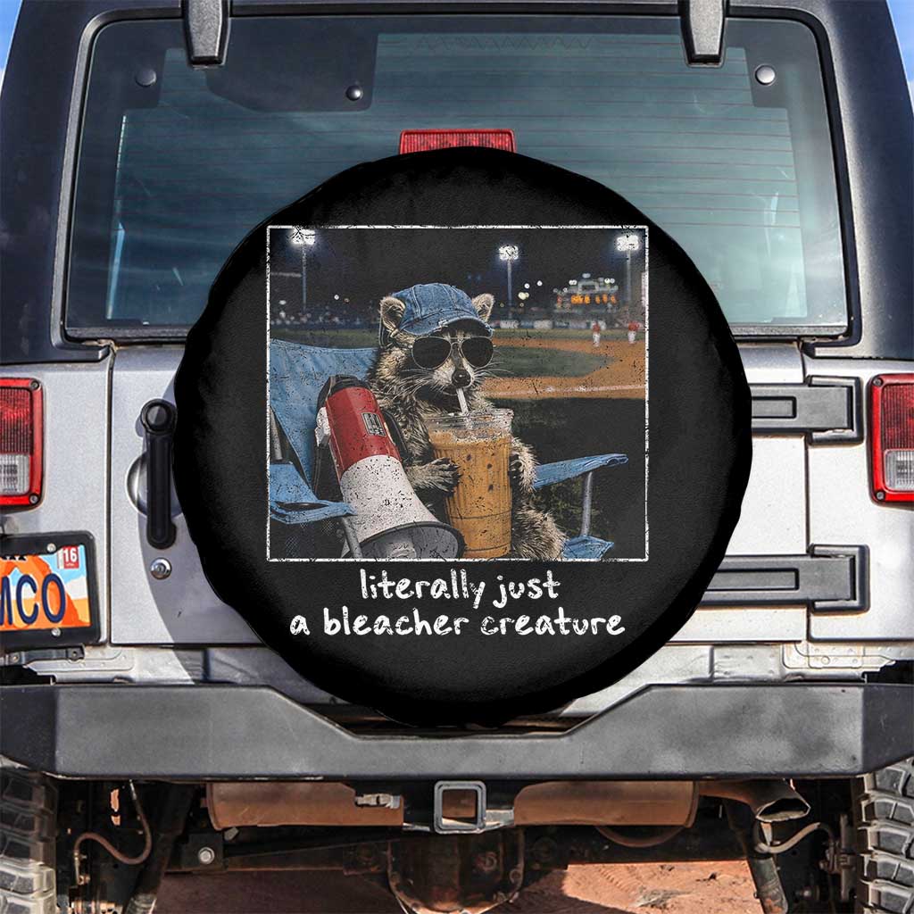 Baseball Raccoon Literally Just a Bleacher Creature Spare Tire Cover Funny Trash Panda Drinking Iced Coffee Ballfield
