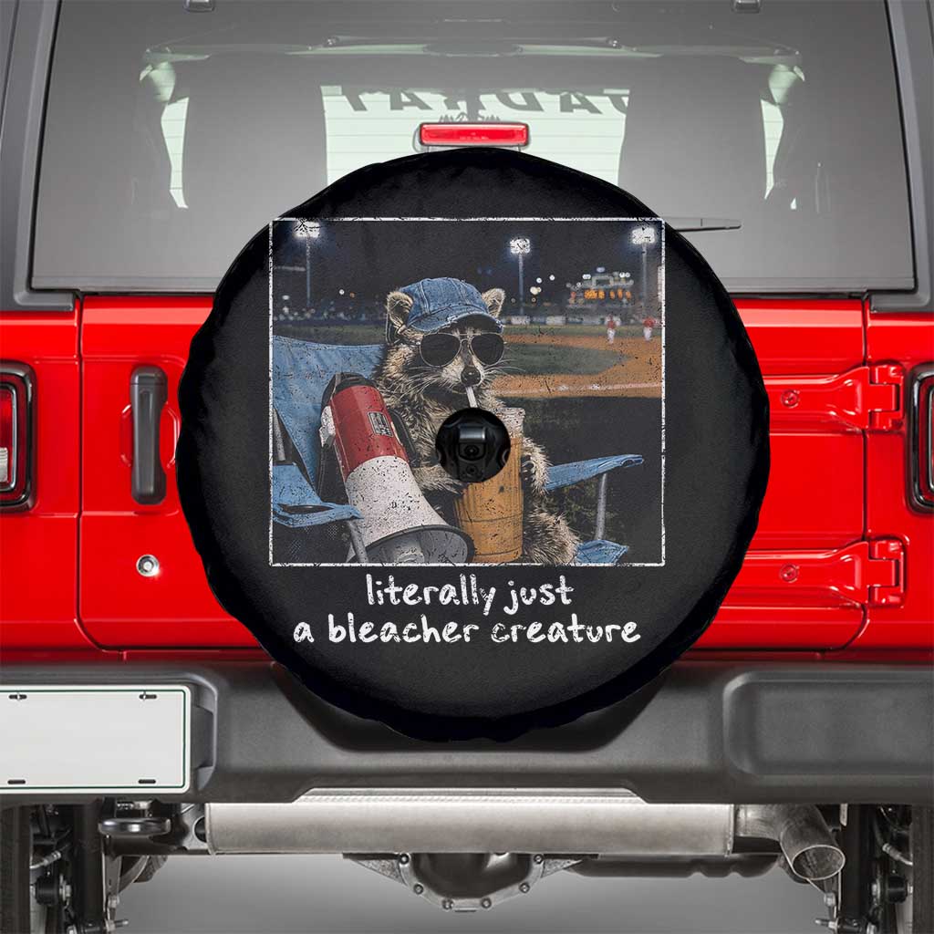 Baseball Raccoon Literally Just a Bleacher Creature Spare Tire Cover Funny Trash Panda Drinking Iced Coffee Ballfield