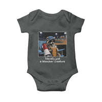 Baseball Raccoon Literally Just a Bleacher Creature Baby Onesie Funny Trash Panda Drinking Iced Coffee Ballfield