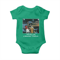 Baseball Raccoon Literally Just a Bleacher Creature Baby Onesie Funny Trash Panda Drinking Iced Coffee Ballfield