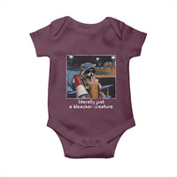 Baseball Raccoon Literally Just a Bleacher Creature Baby Onesie Funny Trash Panda Drinking Iced Coffee Ballfield