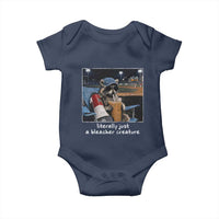 Baseball Raccoon Literally Just a Bleacher Creature Baby Onesie Funny Trash Panda Drinking Iced Coffee Ballfield
