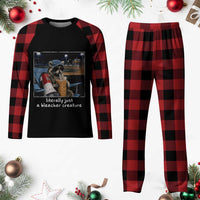 Baseball Raccoon Literally Just a Bleacher Creature Plaid Pajama Set Funny Trash Panda Drinking Iced Coffee Ballfield