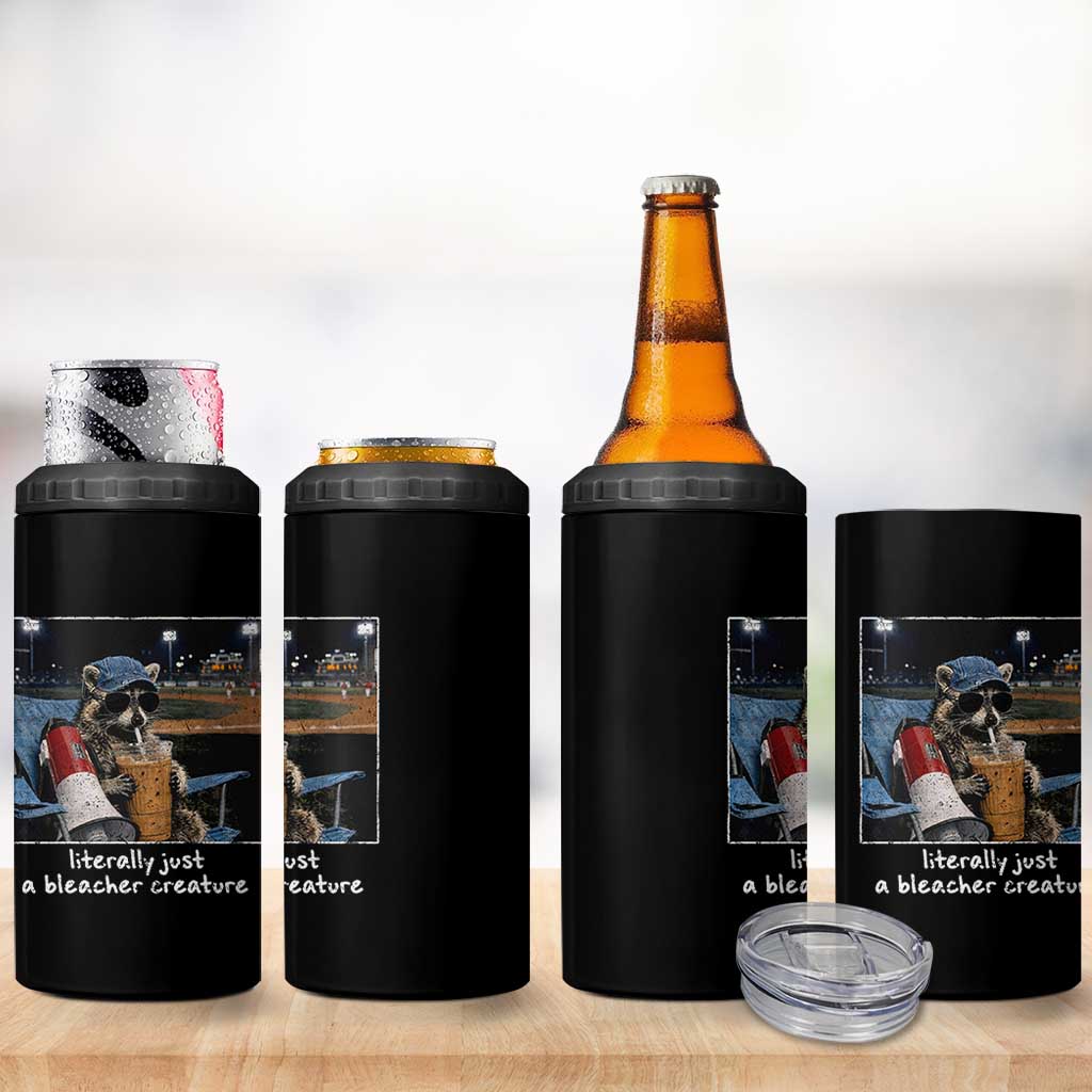 Baseball Raccoon Literally Just a Bleacher Creature 4 in 1 Can Cooler Tumbler Funny Trash Panda Drinking Iced Coffee Ballfield