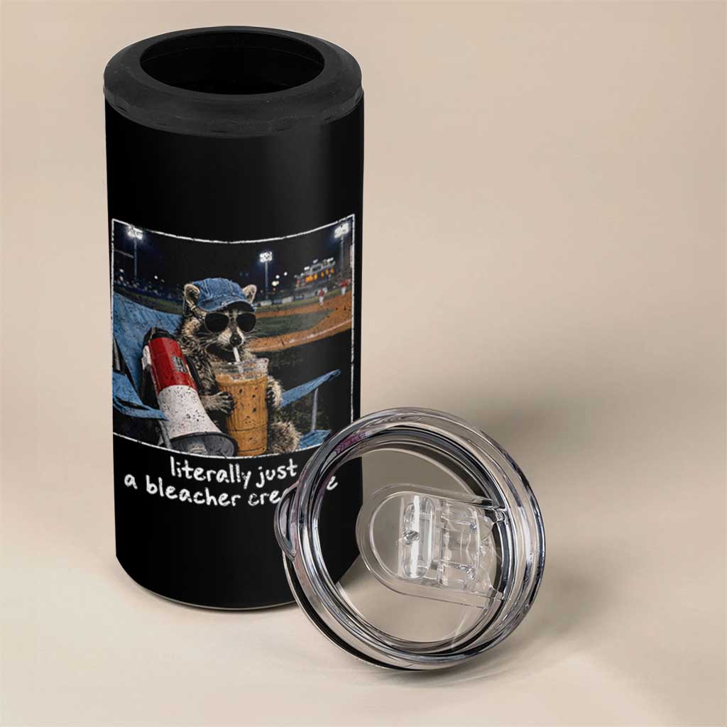 Baseball Raccoon Literally Just a Bleacher Creature 4 in 1 Can Cooler Tumbler Funny Trash Panda Drinking Iced Coffee Ballfield