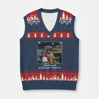 Baseball Raccoon Literally Just a Bleacher Creature V-Neck Knit Sweater Vest Funny Trash Panda Drinking Iced Coffee Ballfield