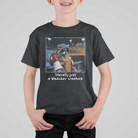 Baseball Raccoon Literally Just a Bleacher Creature T Shirt For Kid Funny Trash Panda Drinking Iced Coffee Ballfield