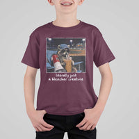 Baseball Raccoon Literally Just a Bleacher Creature T Shirt For Kid Funny Trash Panda Drinking Iced Coffee Ballfield