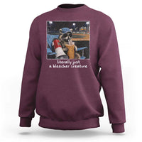Baseball Raccoon Literally Just a Bleacher Creature Sweatshirt Funny Trash Panda Drinking Iced Coffee Ballfield