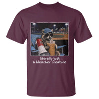Baseball Raccoon Literally Just a Bleacher Creature T Shirt Funny Trash Panda Drinking Iced Coffee Ballfield