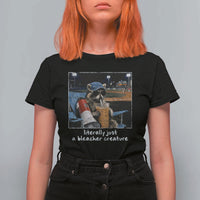 Baseball Raccoon Literally Just a Bleacher Creature T Shirt For Women Funny Trash Panda Drinking Iced Coffee Ballfield
