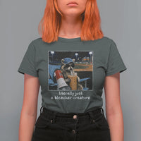 Baseball Raccoon Literally Just a Bleacher Creature T Shirt For Women Funny Trash Panda Drinking Iced Coffee Ballfield