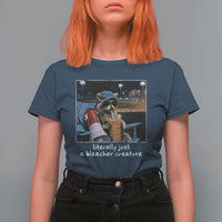 Baseball Raccoon Literally Just a Bleacher Creature T Shirt For Women Funny Trash Panda Drinking Iced Coffee Ballfield