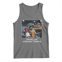 Baseball Raccoon Literally Just a Bleacher Creature Tank Top Funny Trash Panda Drinking Iced Coffee Ballfield