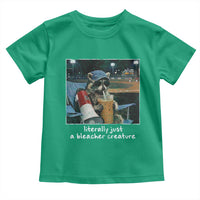 Baseball Raccoon Literally Just a Bleacher Creature Toddler T Shirt Funny Trash Panda Drinking Iced Coffee Ballfield