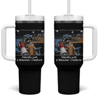 Baseball Raccoon Literally Just a Bleacher Creature Tumbler With Handle Funny Trash Panda Drinking Iced Coffee Ballfield