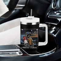 Baseball Raccoon Literally Just a Bleacher Creature Tumbler With Handle Funny Trash Panda Drinking Iced Coffee Ballfield