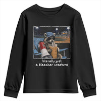 Baseball Raccoon Literally Just a Bleacher Creature Youth Sweatshirt Funny Trash Panda Drinking Iced Coffee Ballfield