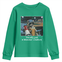 Baseball Raccoon Literally Just a Bleacher Creature Youth Sweatshirt Funny Trash Panda Drinking Iced Coffee Ballfield