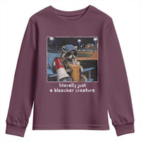 Baseball Raccoon Literally Just a Bleacher Creature Youth Sweatshirt Funny Trash Panda Drinking Iced Coffee Ballfield