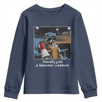 Baseball Raccoon Literally Just a Bleacher Creature Youth Sweatshirt Funny Trash Panda Drinking Iced Coffee Ballfield