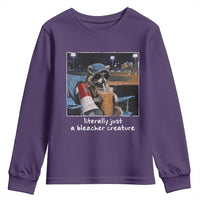 Baseball Raccoon Literally Just a Bleacher Creature Youth Sweatshirt Funny Trash Panda Drinking Iced Coffee Ballfield