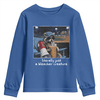 Baseball Raccoon Literally Just a Bleacher Creature Youth Sweatshirt Funny Trash Panda Drinking Iced Coffee Ballfield