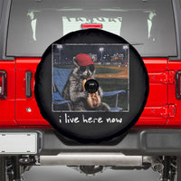Baseball Raccoon I Live Here Now Spare Tire Cover Funny Trash Panda Eating Hot Dog Ballfield