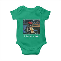 Baseball Raccoon I Live Here Now Baby Onesie Funny Trash Panda Eating Hot Dog Ballfield