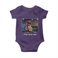 Baseball Raccoon I Live Here Now Baby Onesie Funny Trash Panda Eating Hot Dog Ballfield